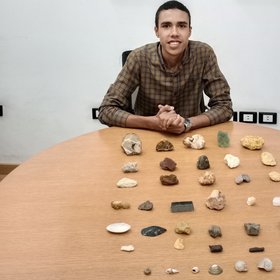 Geologist Metwally Hamza with one of his Geological Samples Collections, Cairo, Egypt