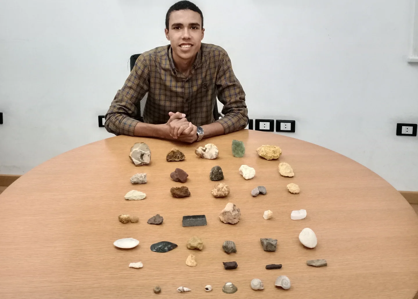 Geologist Metwally Hamza with one of his Geological Samples Collections, Cairo, Egypt
