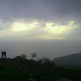 Sun rays on the Aegean Sea from Behramkale