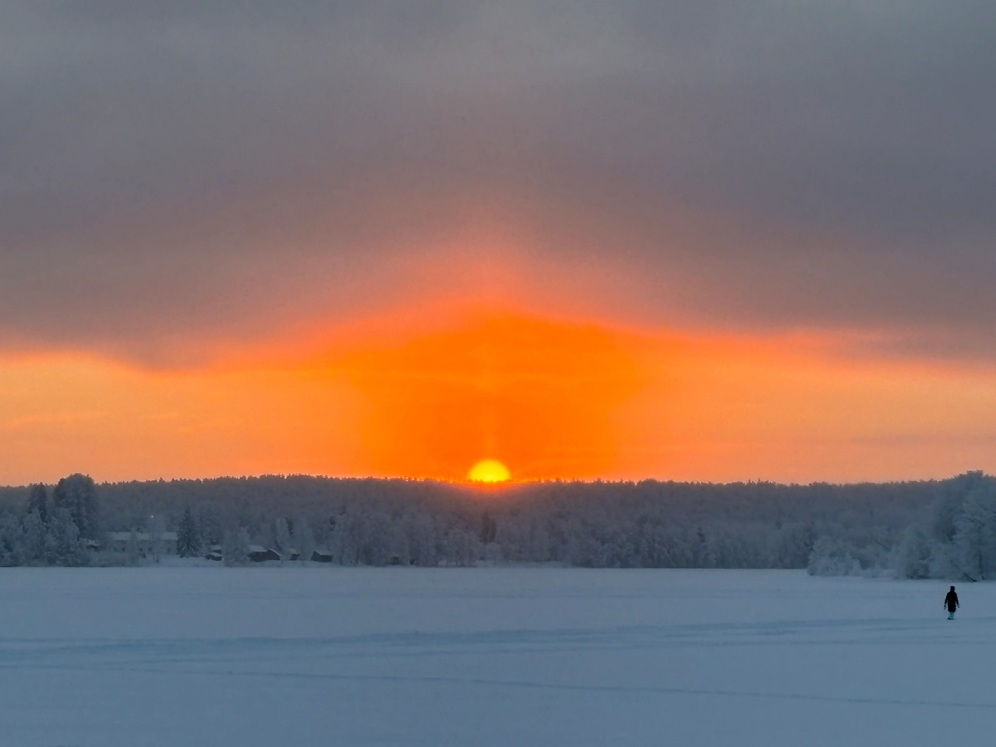 A man walking alone on the snow