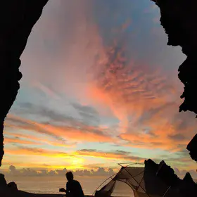 Beach cave morning coffee