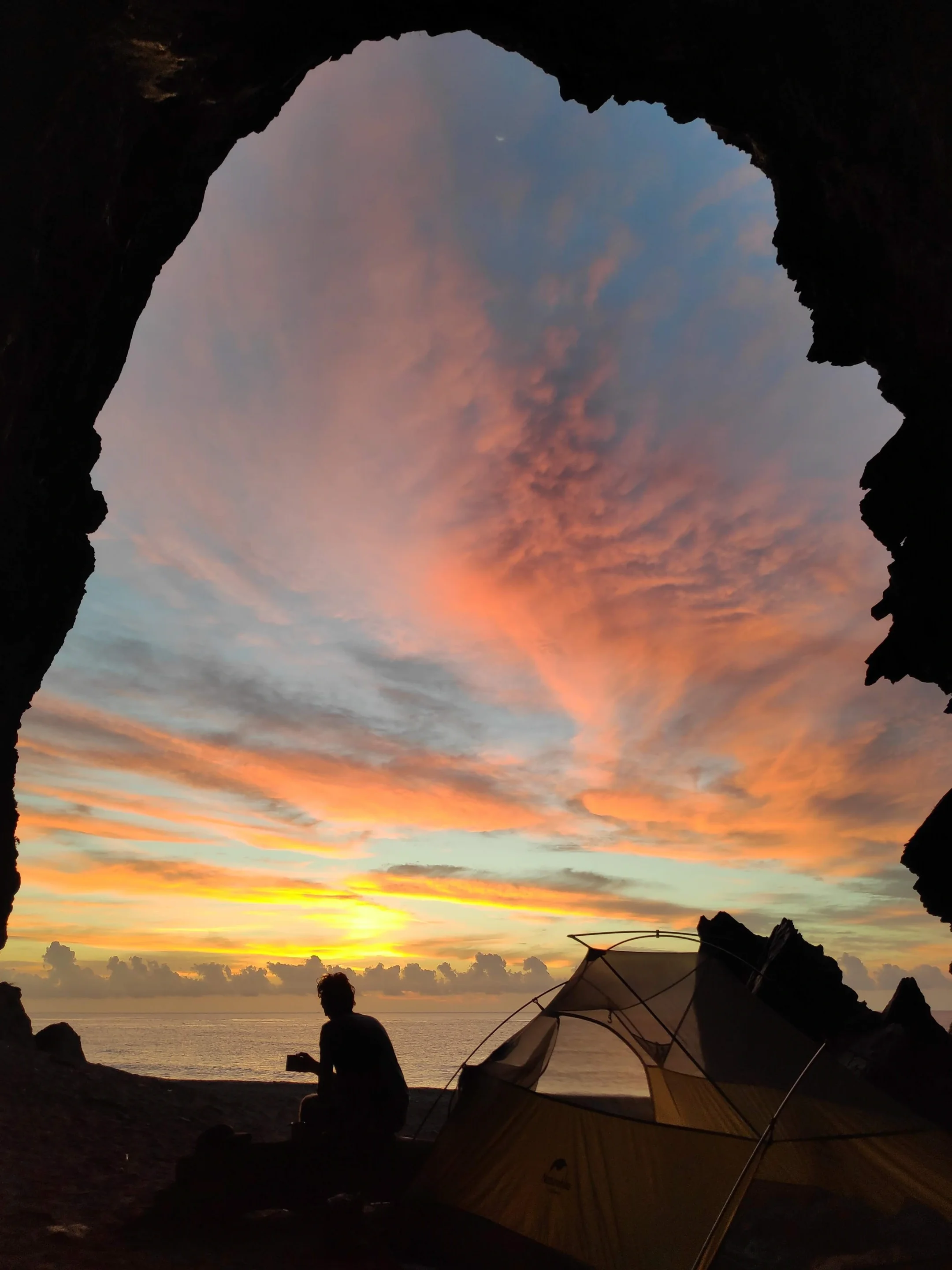 Beach cave morning coffee