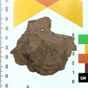 Soil aggregate from a salic horizon showing clayey coating films and a macropore