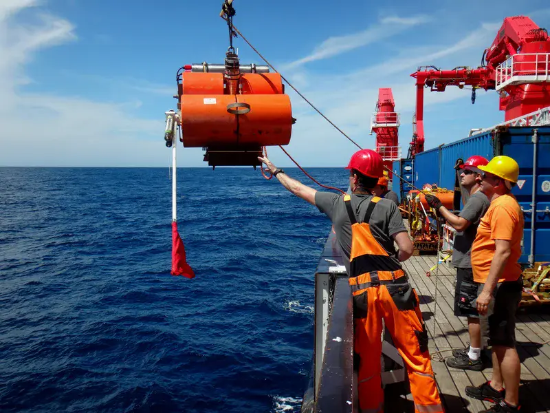 Deployment of Ocean Bottom Seismometer at Sea