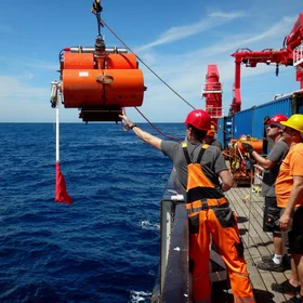 Deployment of Ocean Bottom Seismometer at Sea