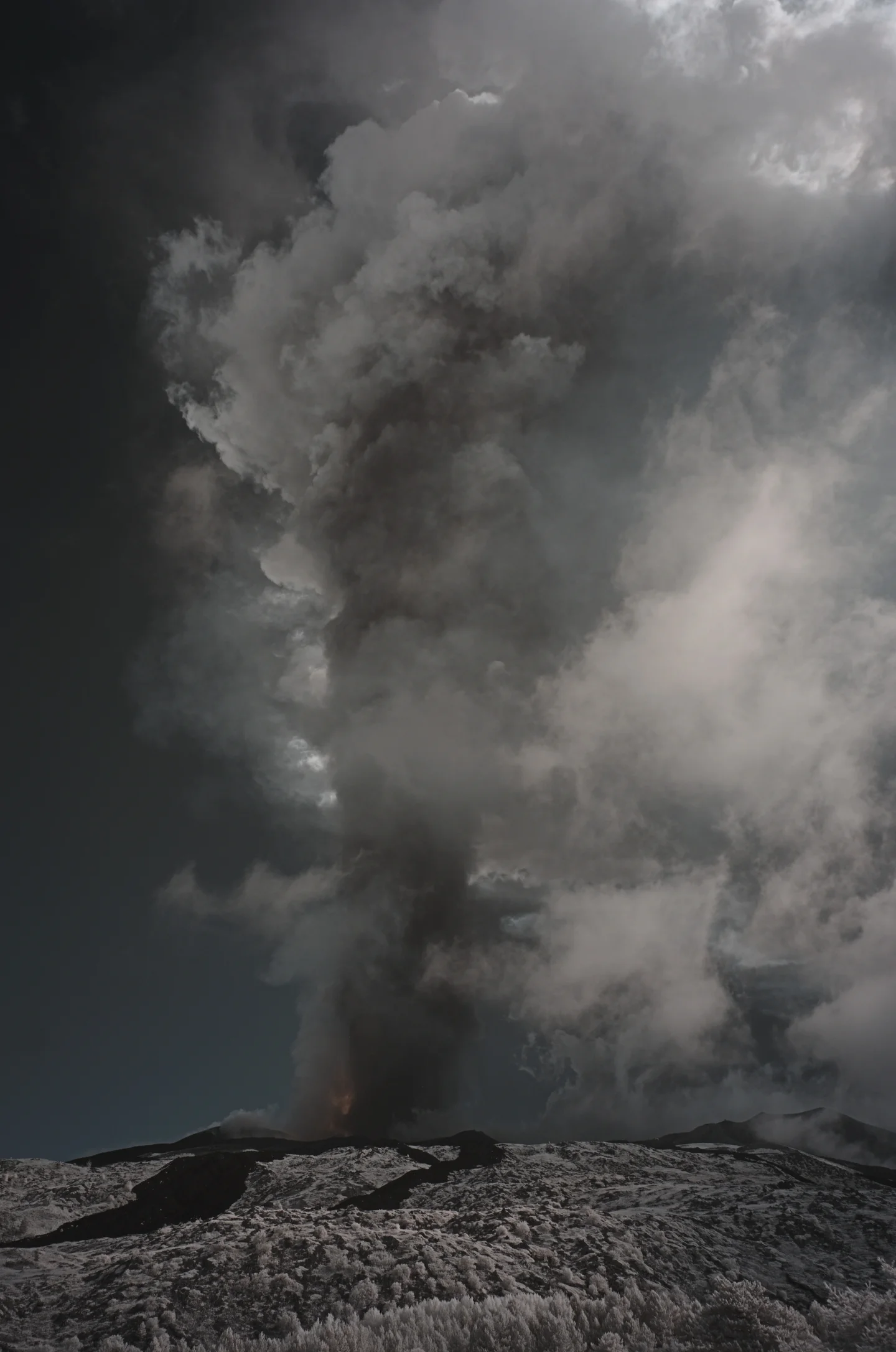 Cloudy ash eruption at Mt. Etna
