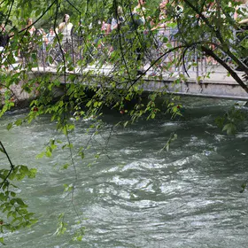 River and trees in the English garden, Munich, Germany