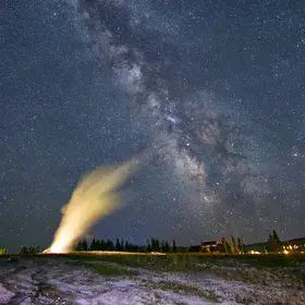 Geyser Eruption Beneath the Milky Way