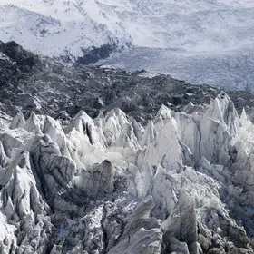Crevasses of Minapin Glacier beneath Mount Rakaposhi