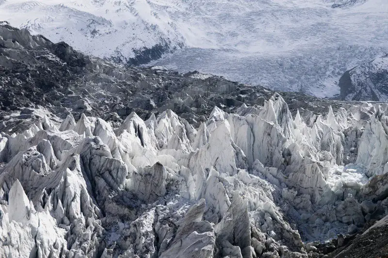Crevasses of Minapin Glacier beneath Mount Rakaposhi