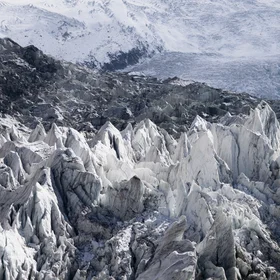 Crevasses of Minapin Glacier beneath Mount Rakaposhi