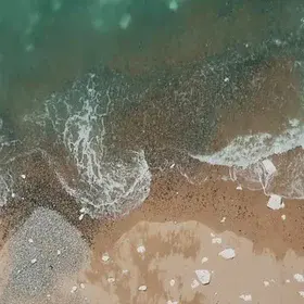 Look down on the crashing waves