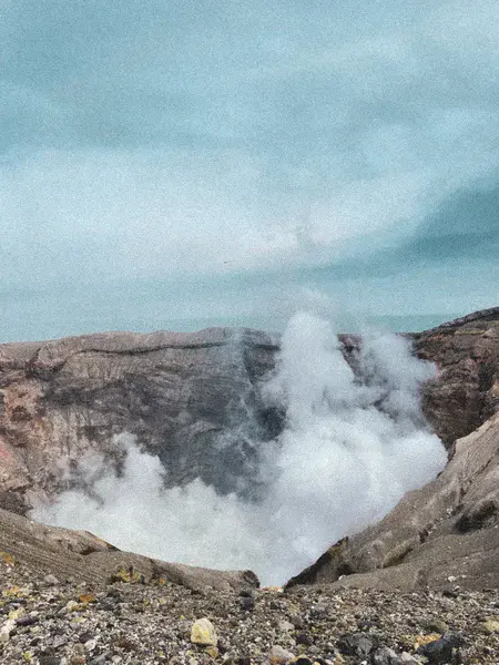 Steam rises from Nakadake Crater at Mount Aso