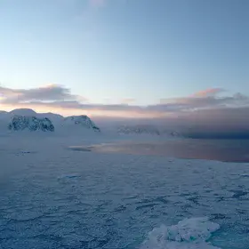 Pancake ice in the sunset